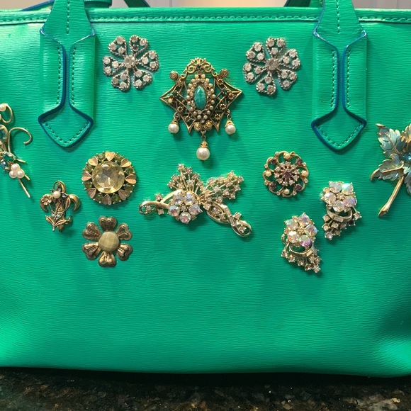 LAUREN TOTE GEMS JEWELS GREEN EMBELLISHED - Picture 4 of 16